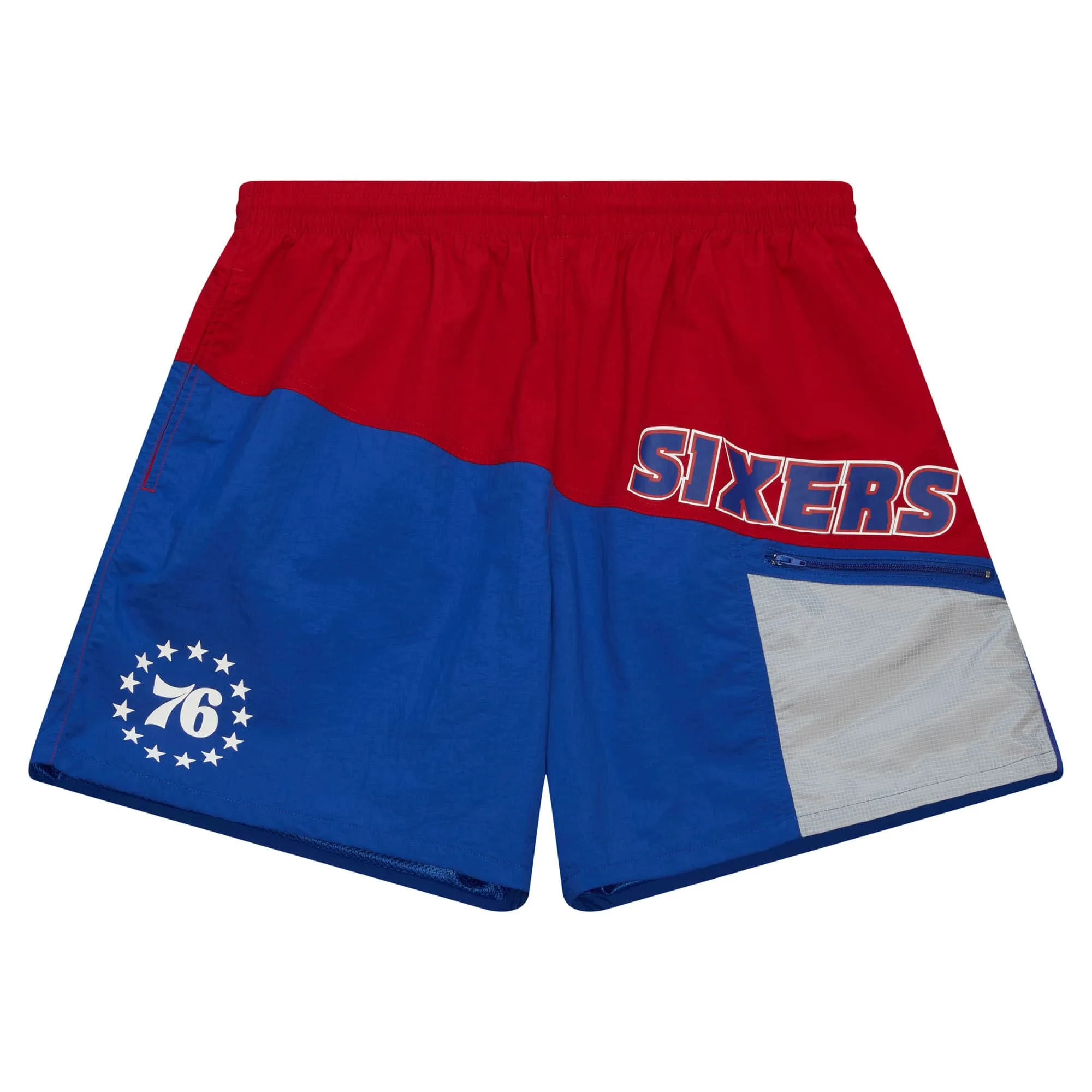 Philadelphia 76ers Sixers wordmark NBA Mitchell and Ness | Red/Blue Utility Short