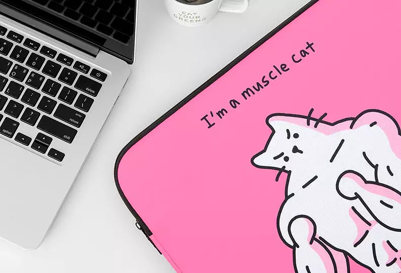 Pink Cat Graphic Laptop Sleeves 13 15 inch Cases Protective Covers Handbags Square Pouches Designer Artist Prints Cute Lightweig