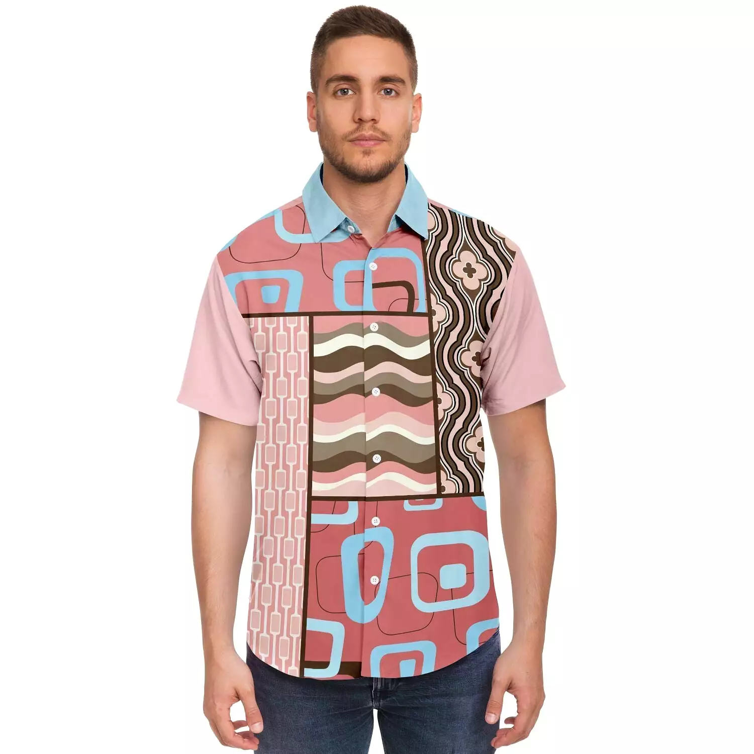 Pink Geo Patchwork Button Down Shirt