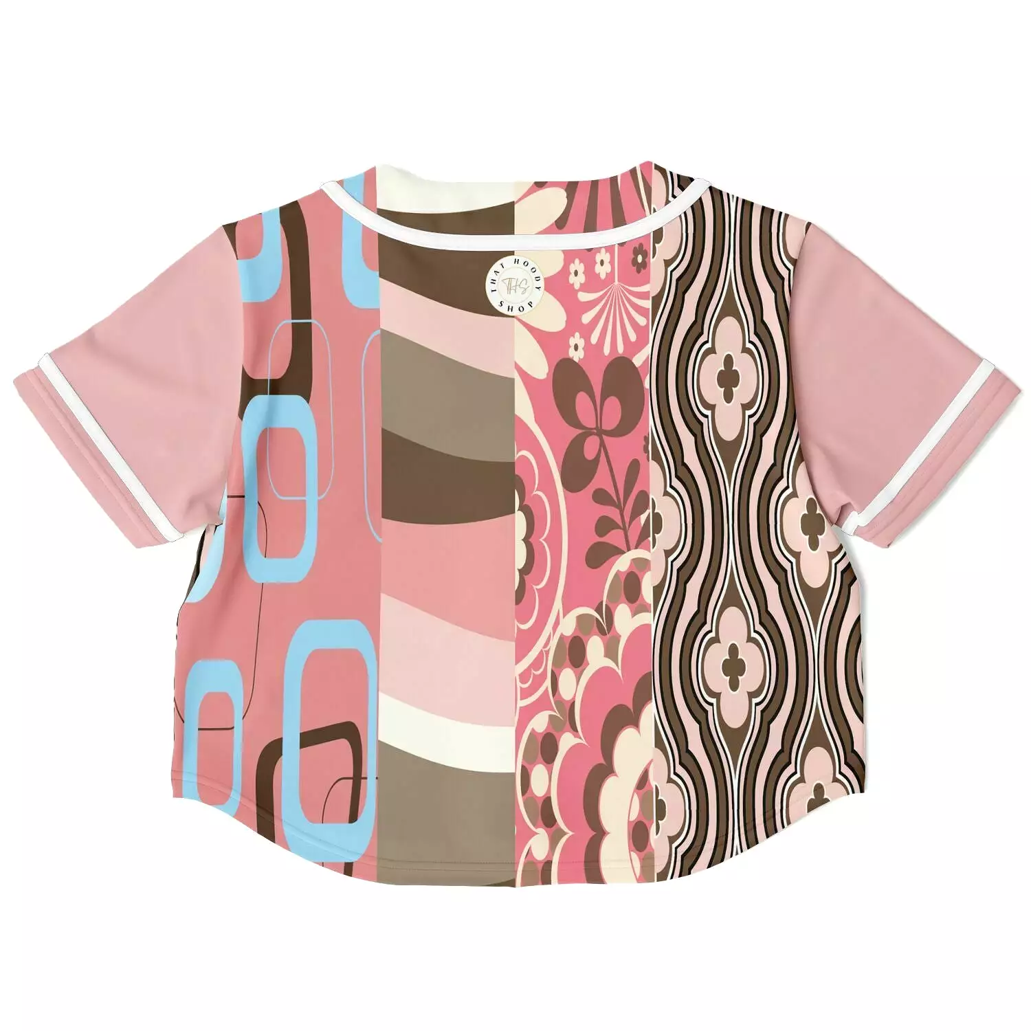 Pink Geo Patchwork Cropped Button Front Jersey