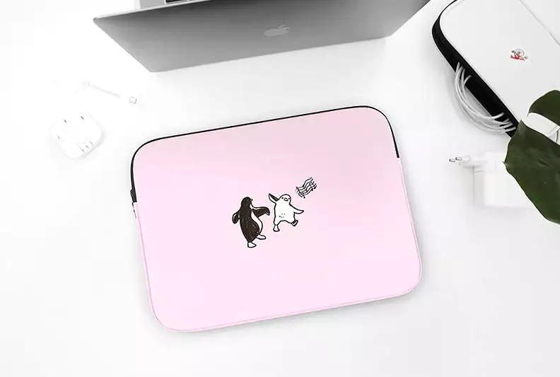 Pink Penguin Graphic Laptop Sleeves 13 15 inch Cases Protective Covers Handbags Square Pouches Designer Artist Prints Cute Light