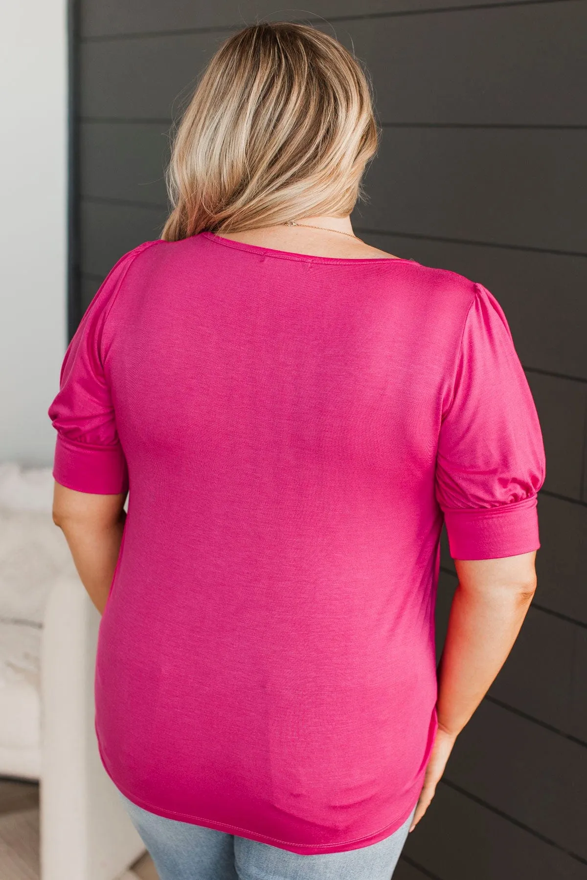 Please & Thanks Puff Sleeve Top- Fuchsia