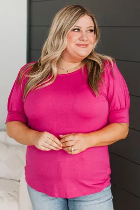 Please & Thanks Puff Sleeve Top- Fuchsia