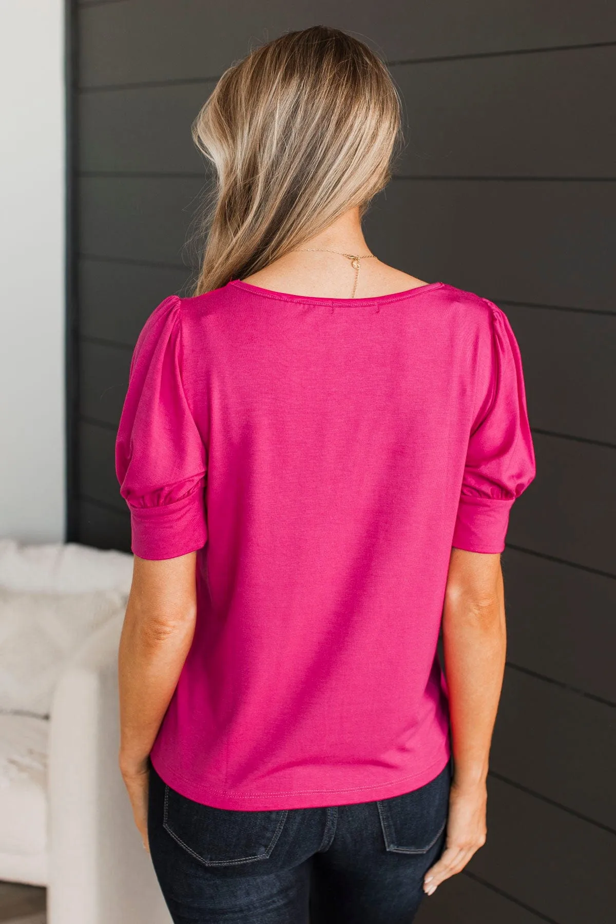 Please & Thanks Puff Sleeve Top- Fuchsia