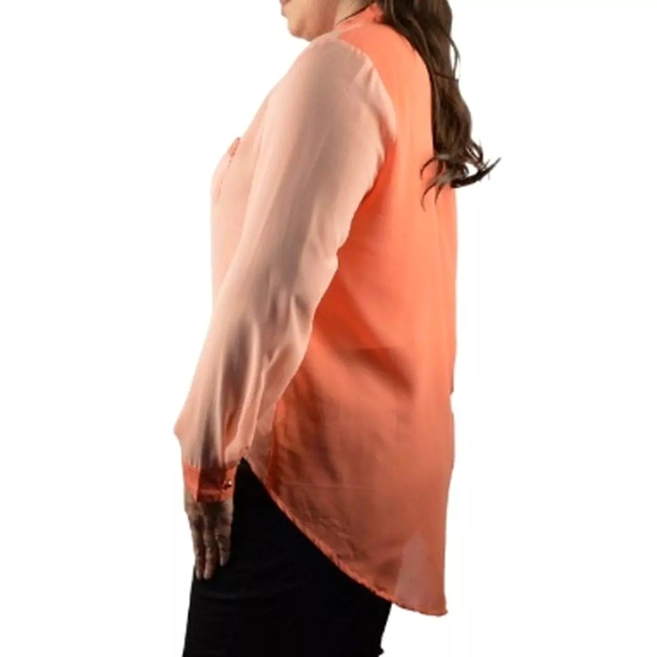 Plus size long sleeve button front see through shirt