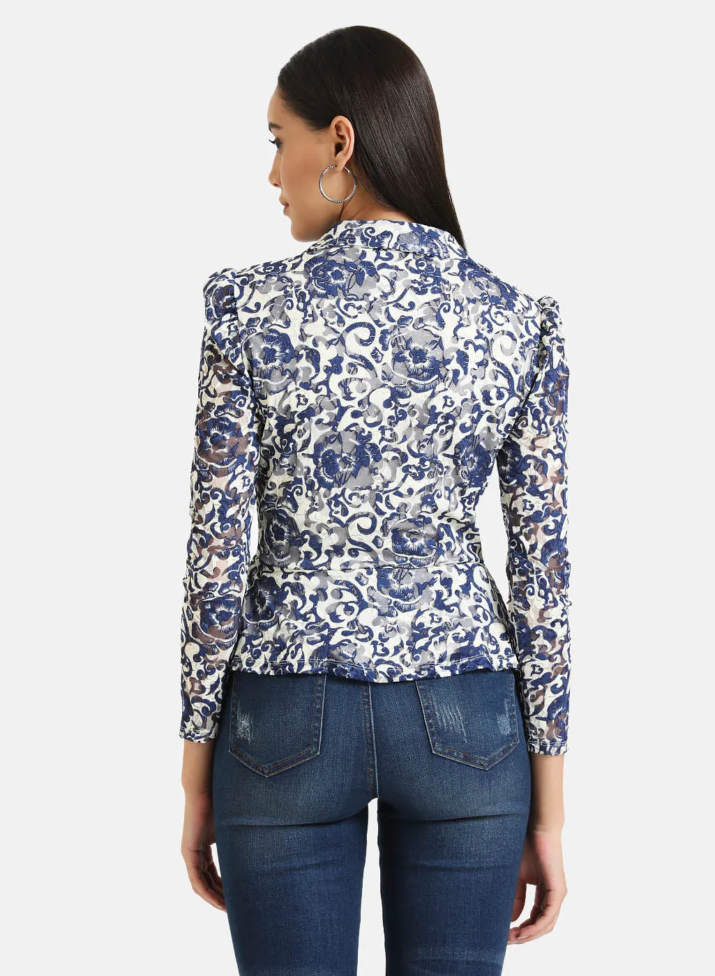 Print Peplum Lace Shirt