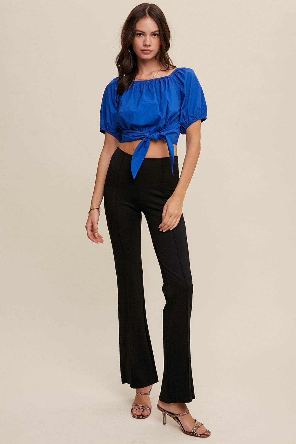 Puff Sleeve Back Tie Crop Top