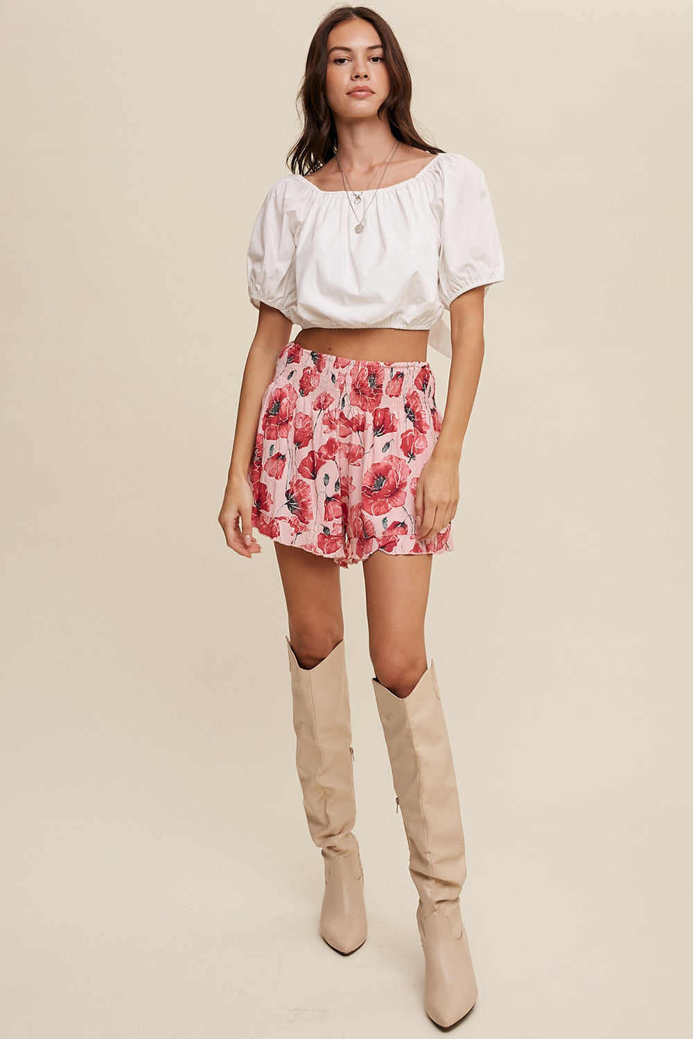 Puff Sleeve Back Tie Crop Top