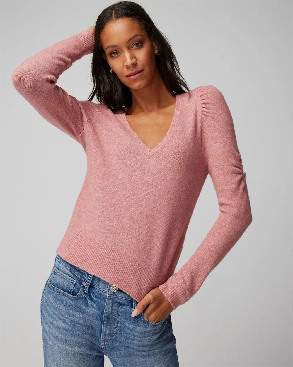 Puff Sleeve V-Neck Pull Over