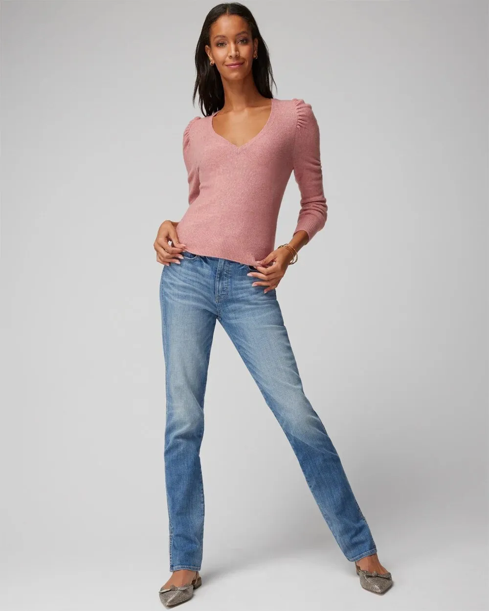 Puff Sleeve V-Neck Pull Over