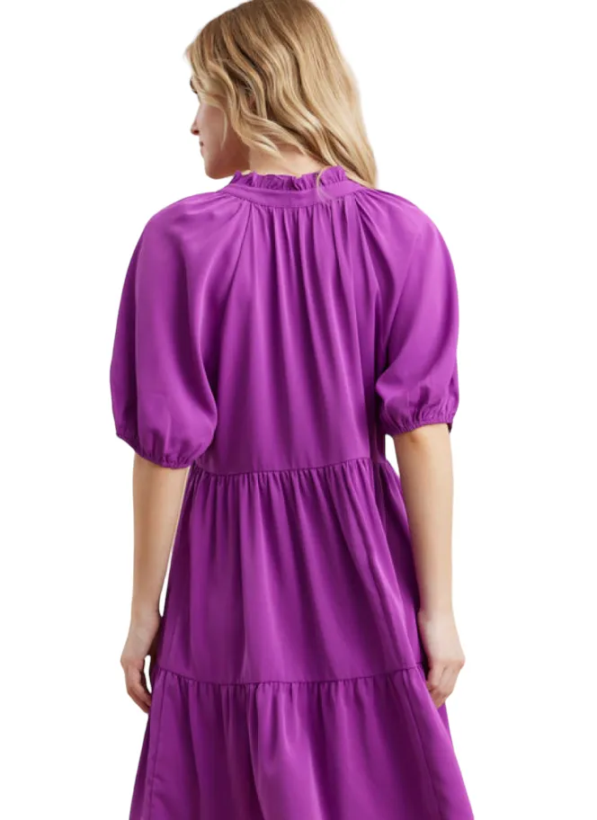 PUFF SLEEVE V-NECK TIERED DRESS