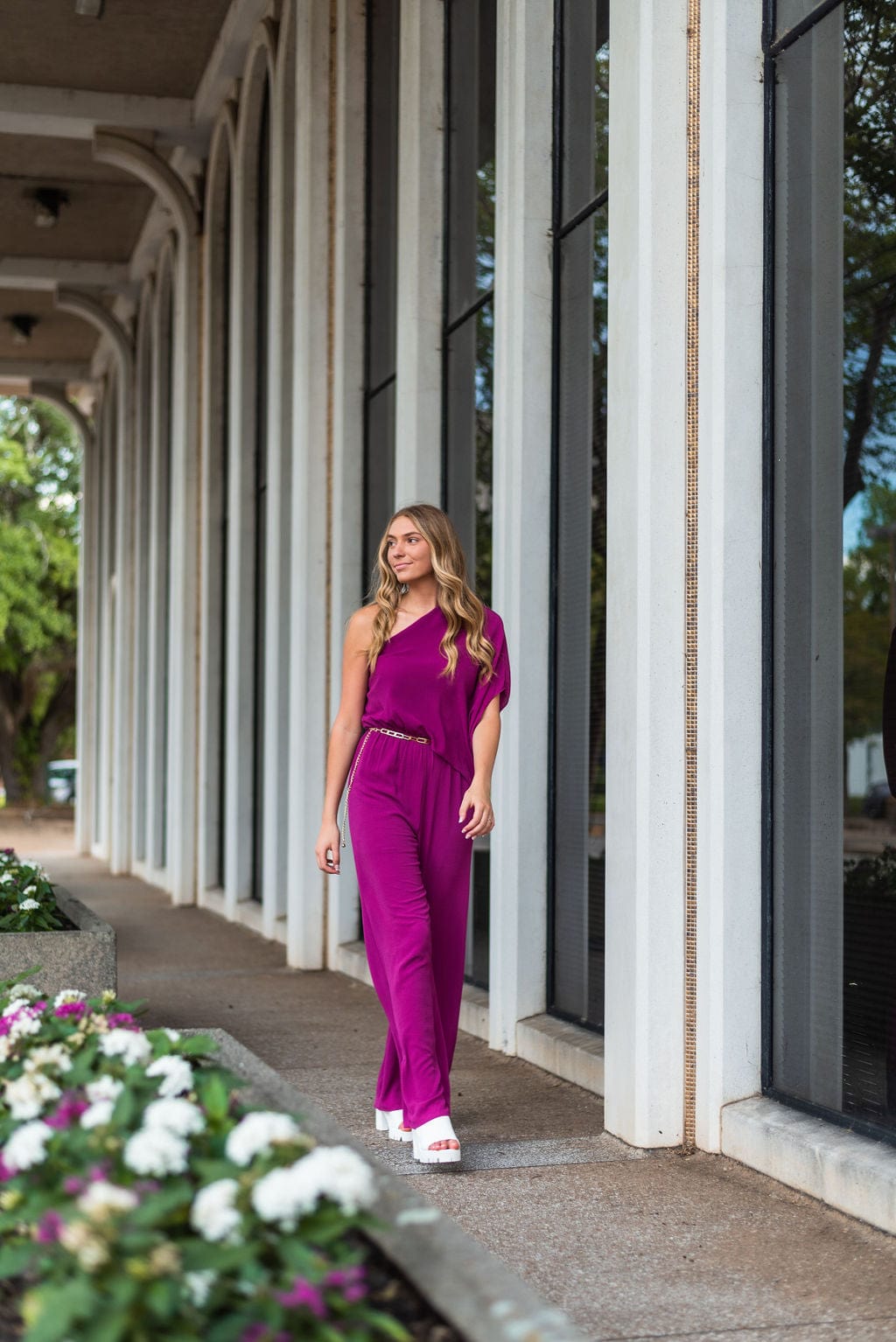 Purple One Shoulder Jumpsuit