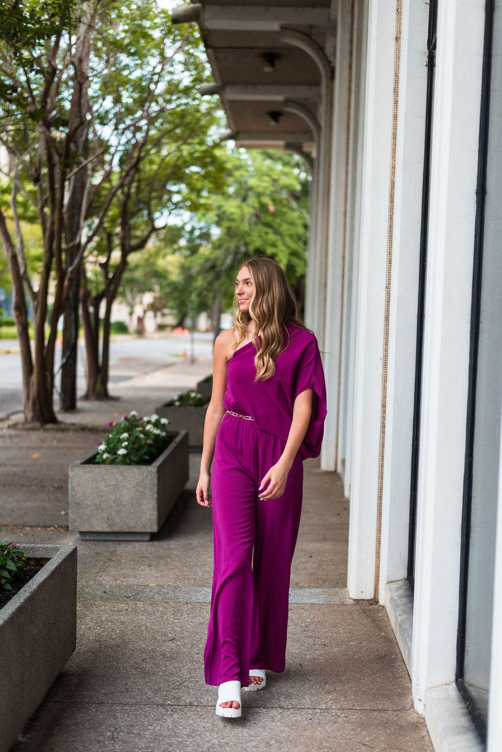 Purple One Shoulder Jumpsuit