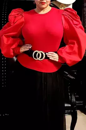 Red Fitted Puff Sleeve Top