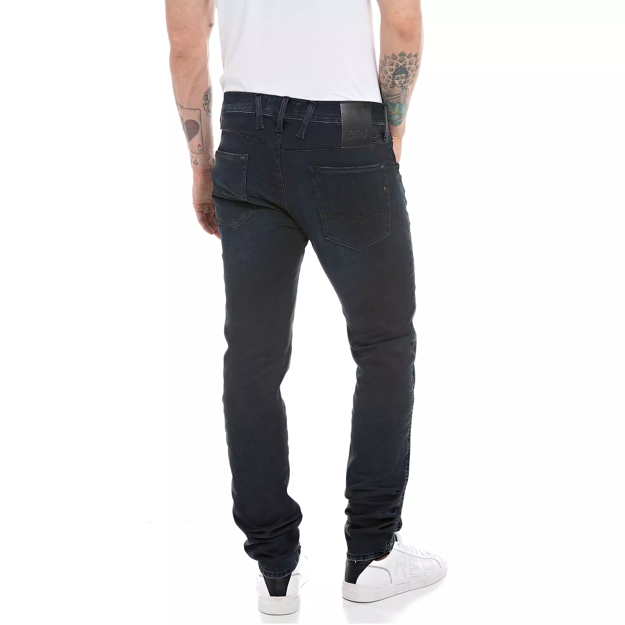 Replay Hyperflex X-Lite Anbass Slim Fit Jeans - Ocean Dark Broken & Repaired