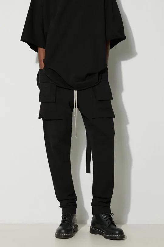 Rick Owens cotton trousers Knit Pants Creatch Cargo Drawstring black color DU01D1376.RIG.09