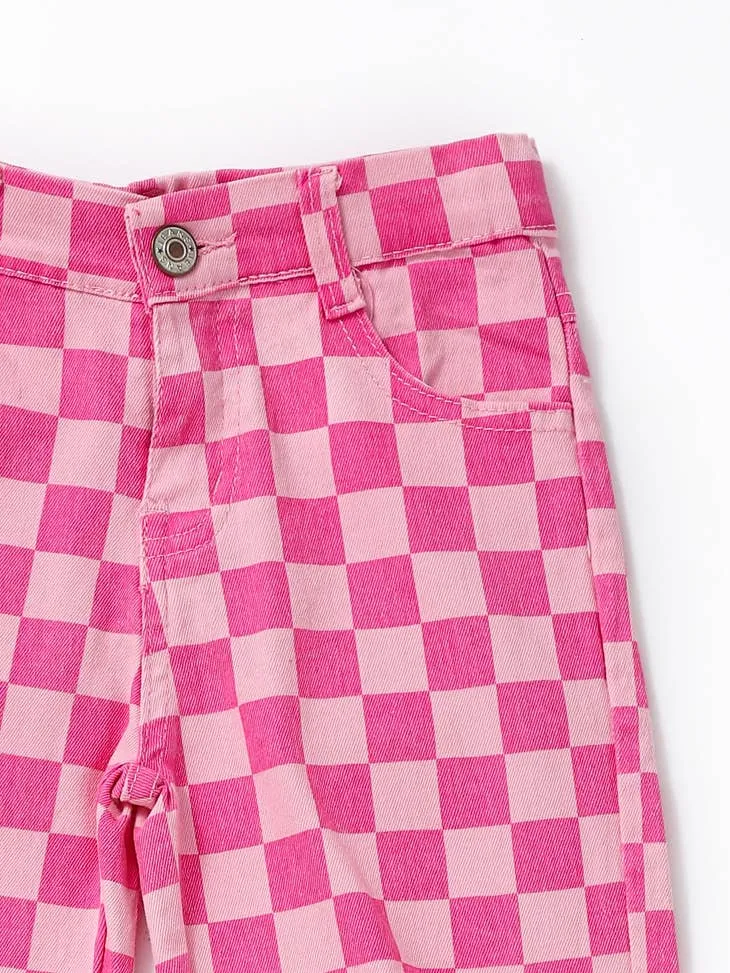 ROXY CHECKERED GIRLS JEANS | PINK