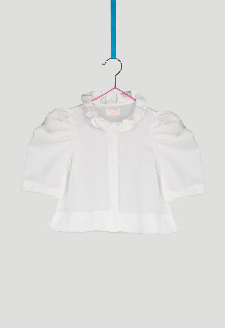 Ruffle Neckline Puff Sleeve Shirt