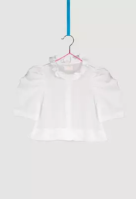 Ruffle Neckline Puff Sleeve Shirt