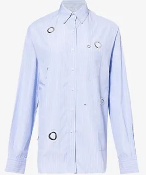 Saks Potts Womens Noble Blue Eyelet Williams long-sleeve cotton shirt