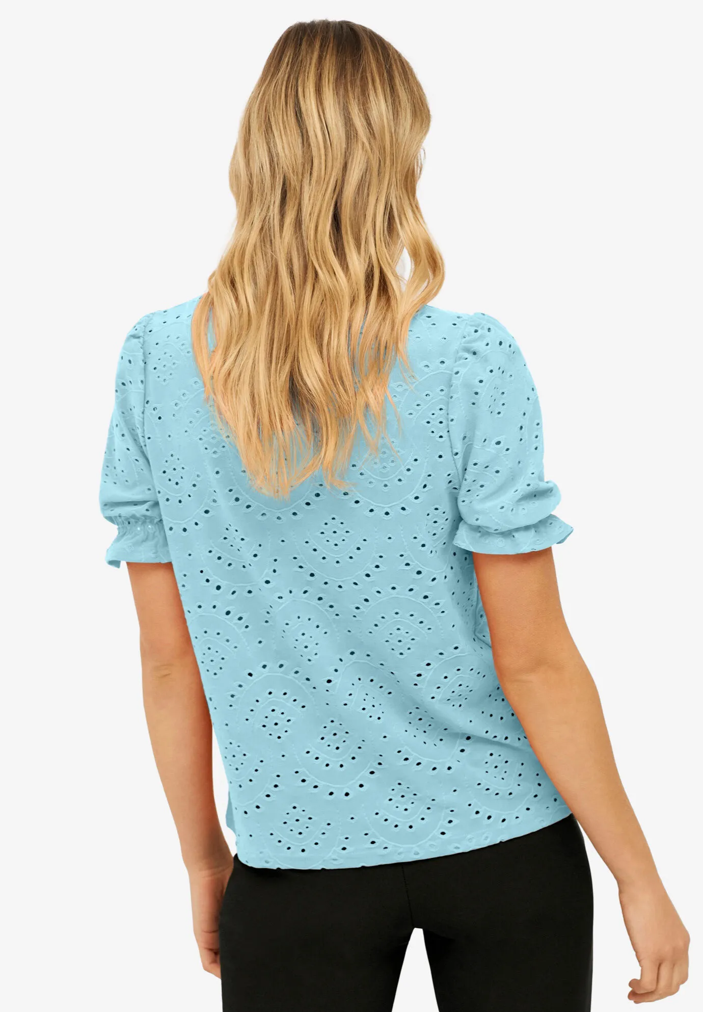 Short Puff Sleeve Eyelet Tee