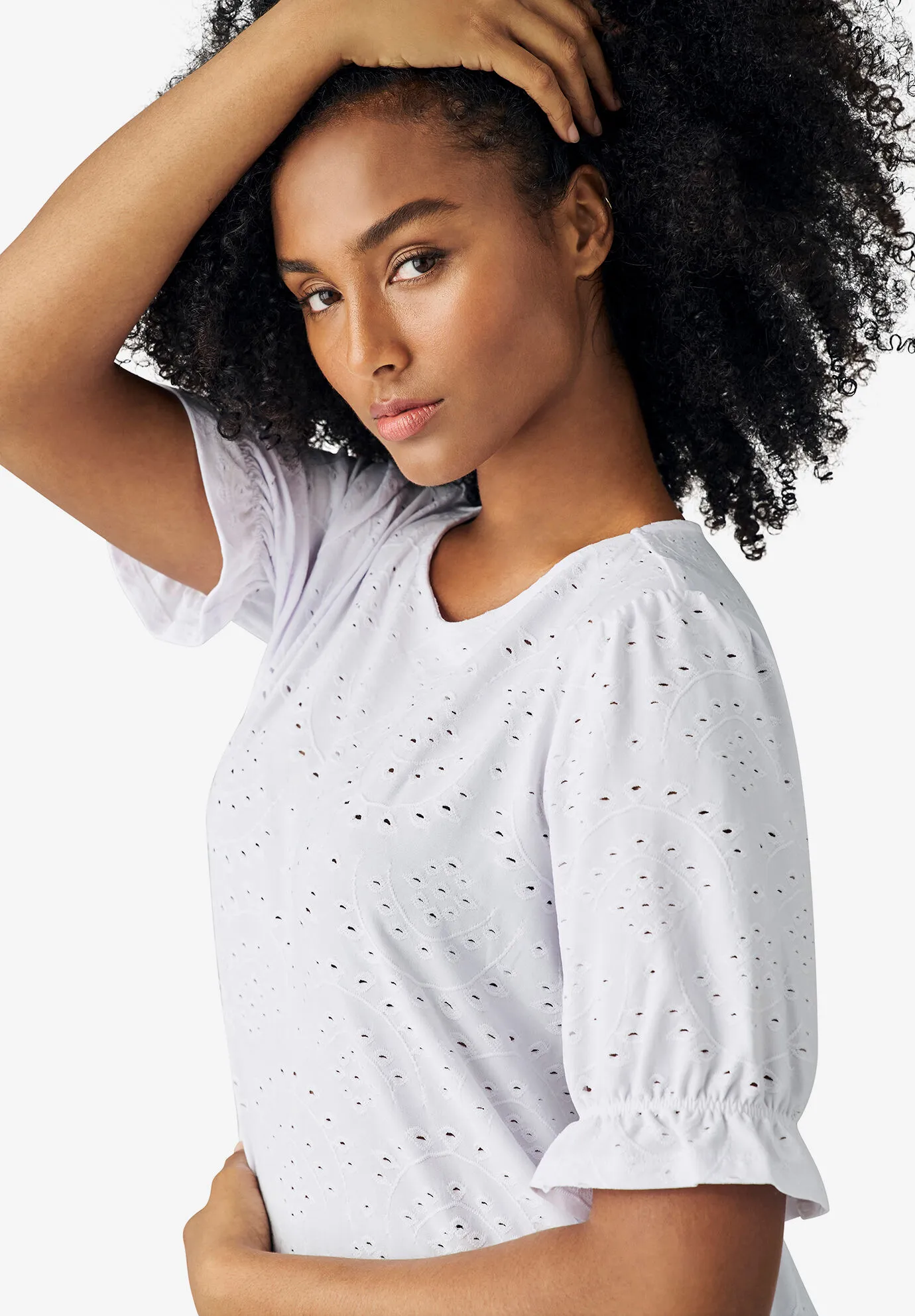 Short Puff Sleeve Eyelet Tee