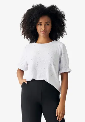 Short Puff Sleeve Eyelet Tee