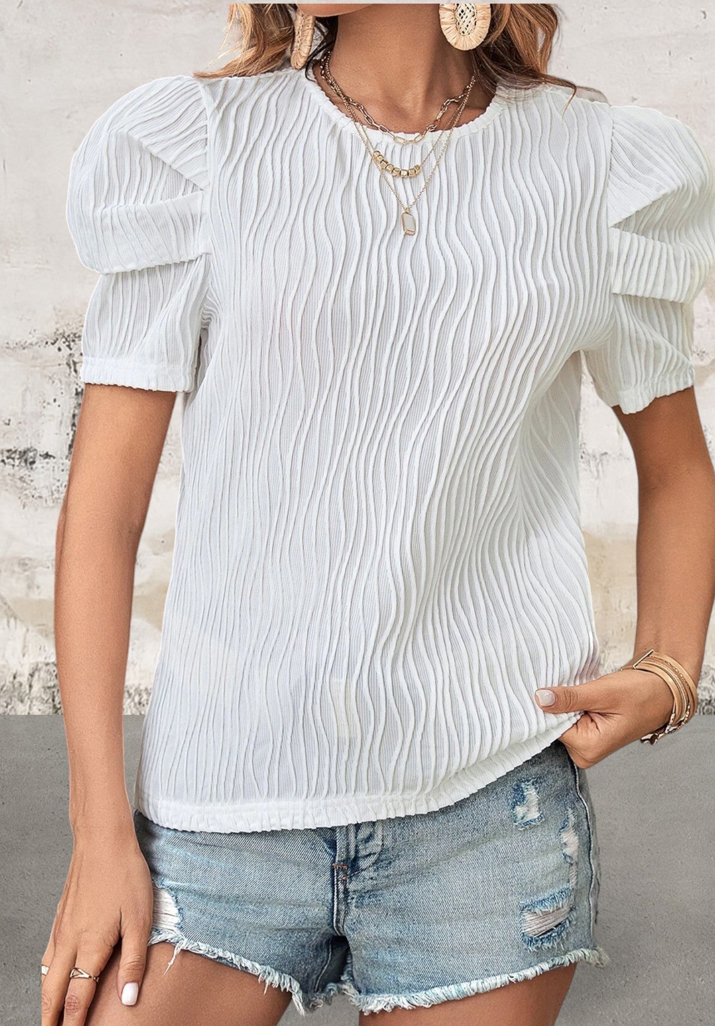 Short Puff Sleeve White Top