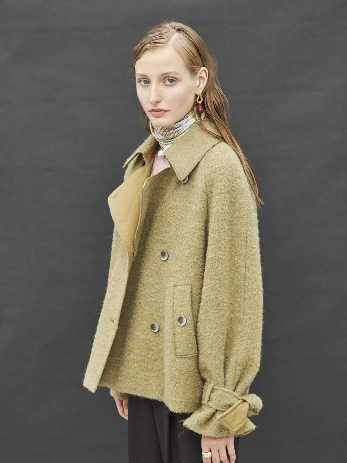 Short Trench Wool Coat - Khaki