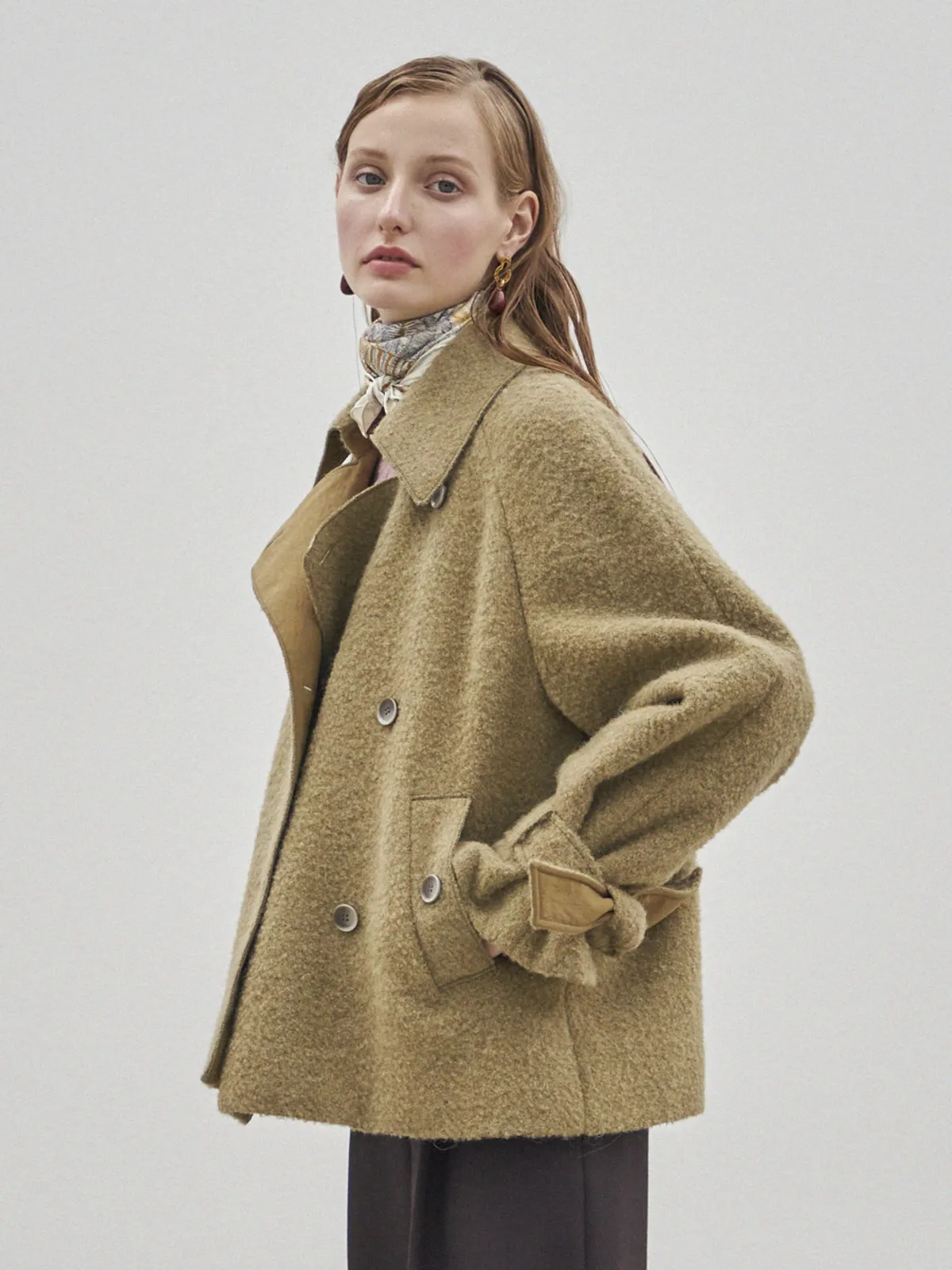 Short Trench Wool Coat - Khaki