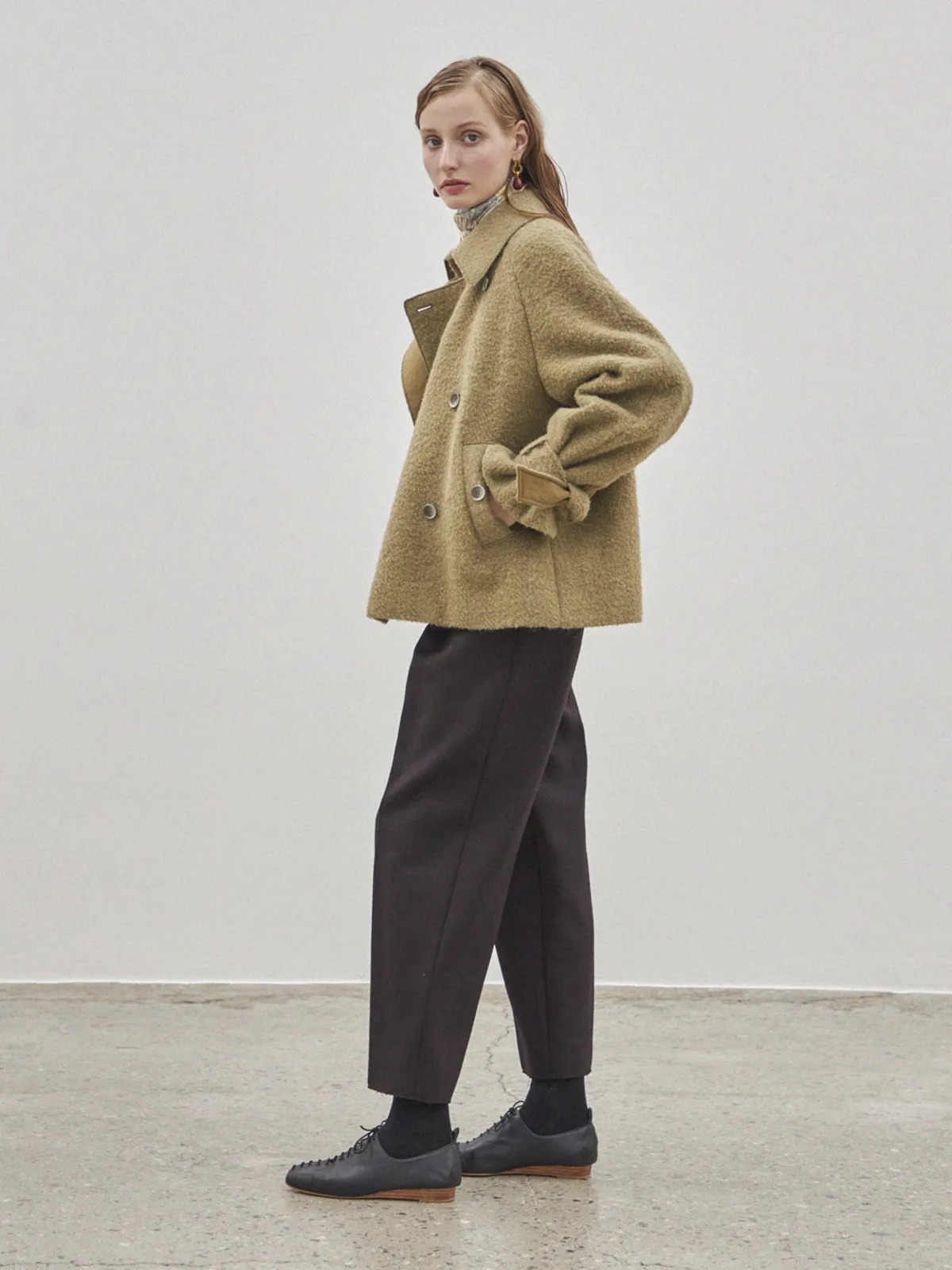 Short Trench Wool Coat - Khaki