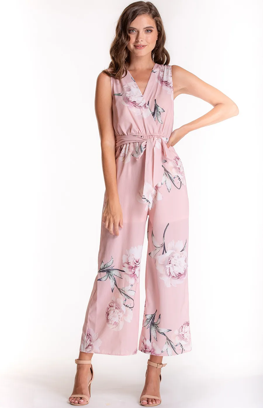 Sleeveless floral jumpsuit with belt (SJP355A)