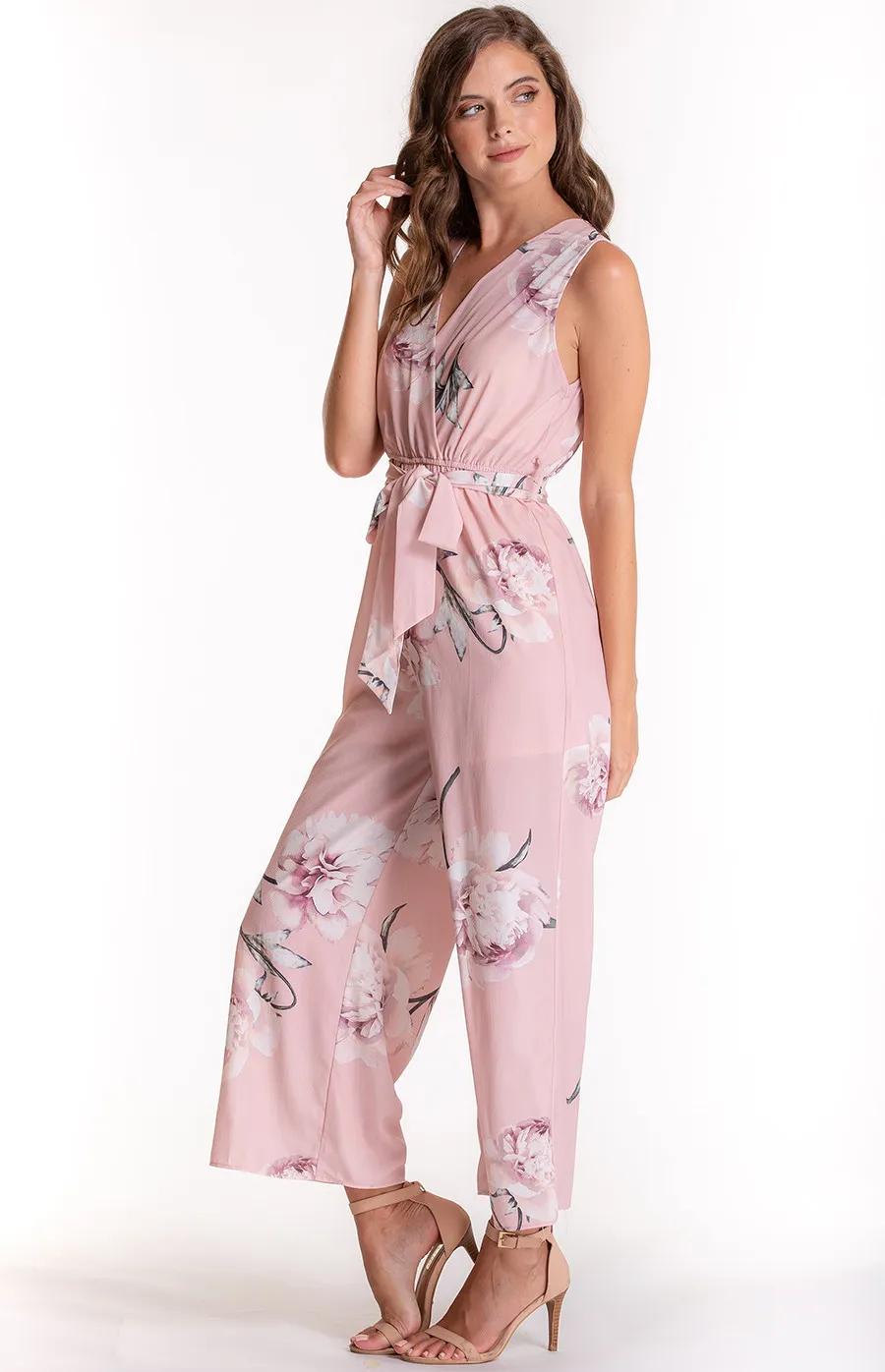 Sleeveless floral jumpsuit with belt (SJP355A)