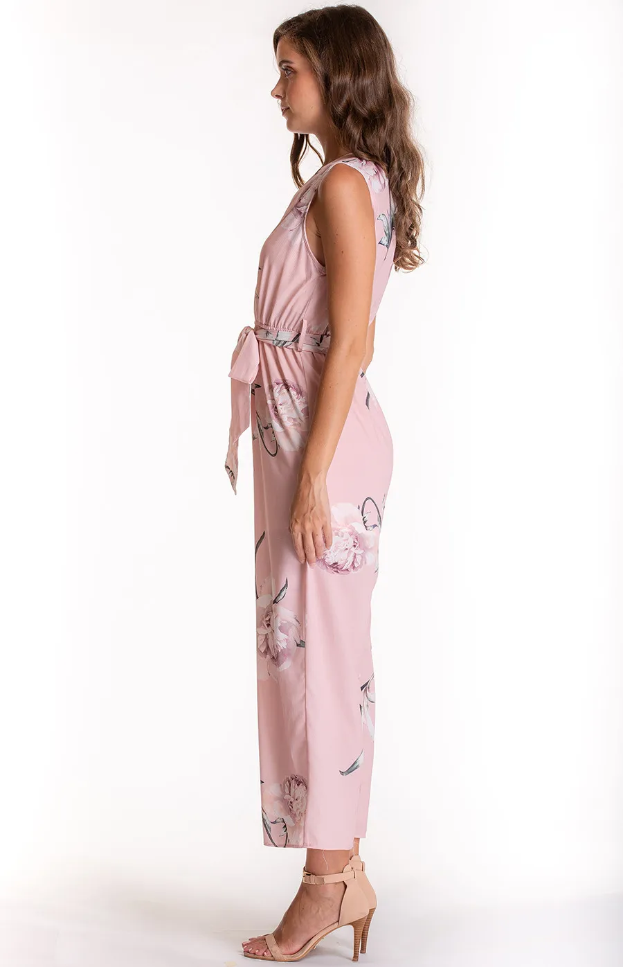 Sleeveless floral jumpsuit with belt (SJP355A)