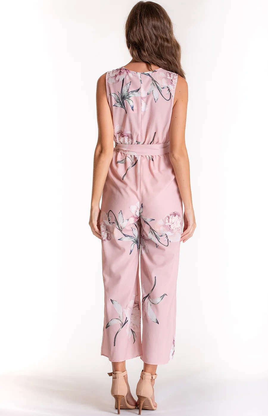 Sleeveless floral jumpsuit with belt (SJP355A)