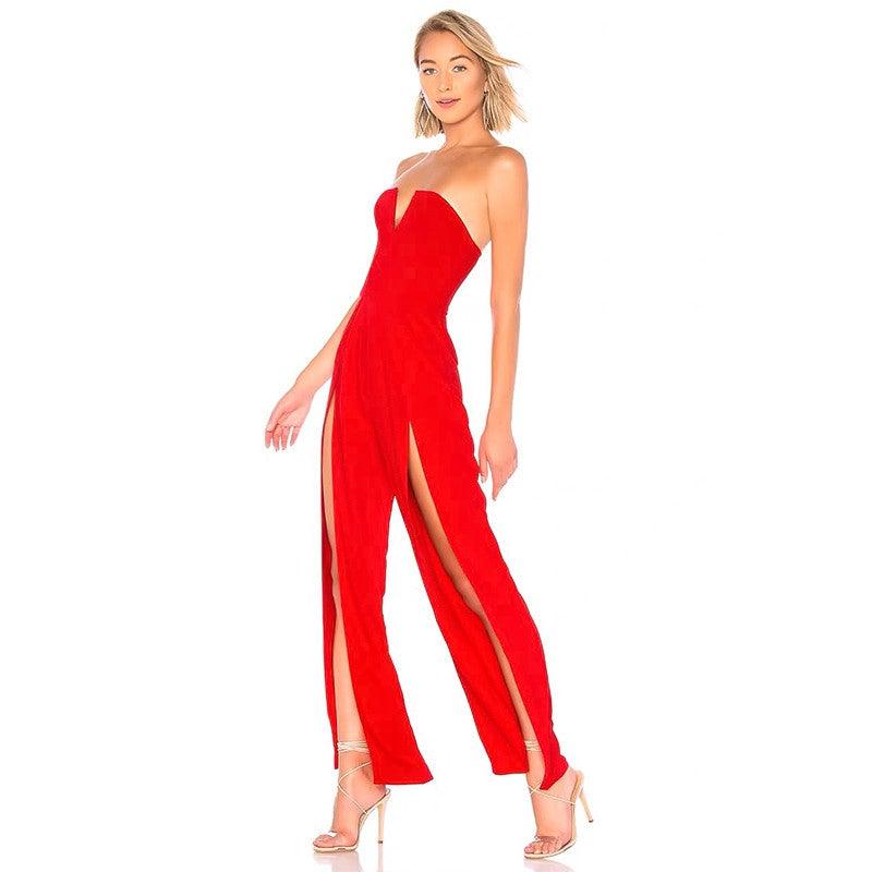 Strapless Sleeveless Slit Women Design Jumpsuits