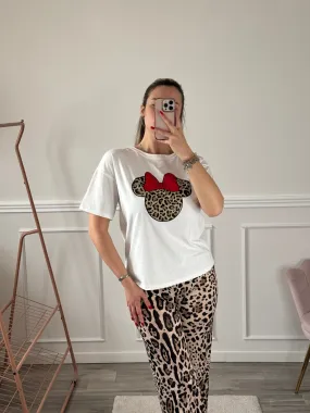 T-shirt bianca con stampa animalier Minnie