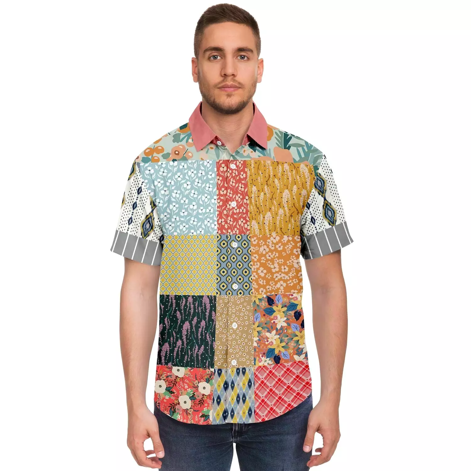 Tallulah Bankhead Patchwork Short Sleeve Button Down Shirt