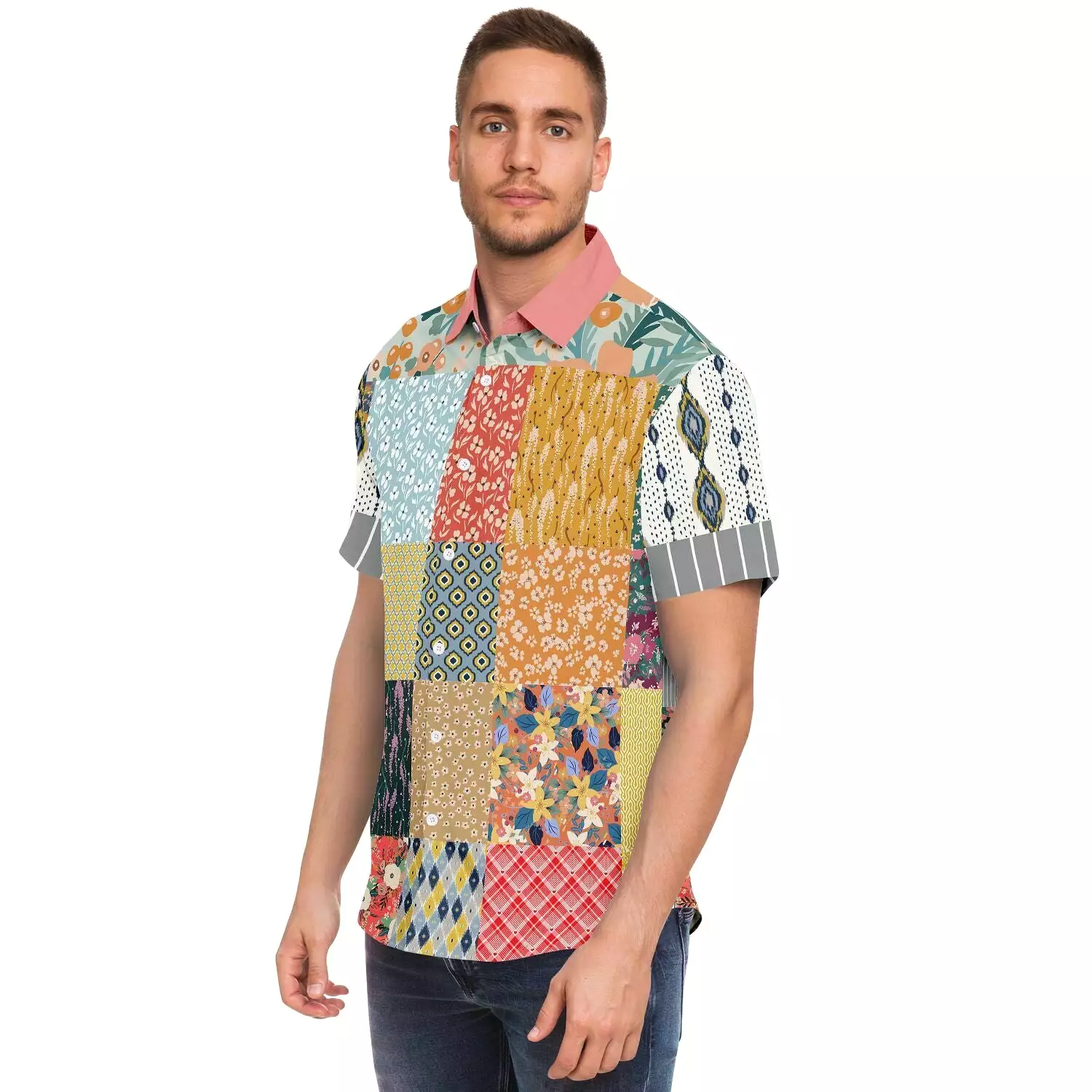 Tallulah Bankhead Patchwork Short Sleeve Button Down Shirt