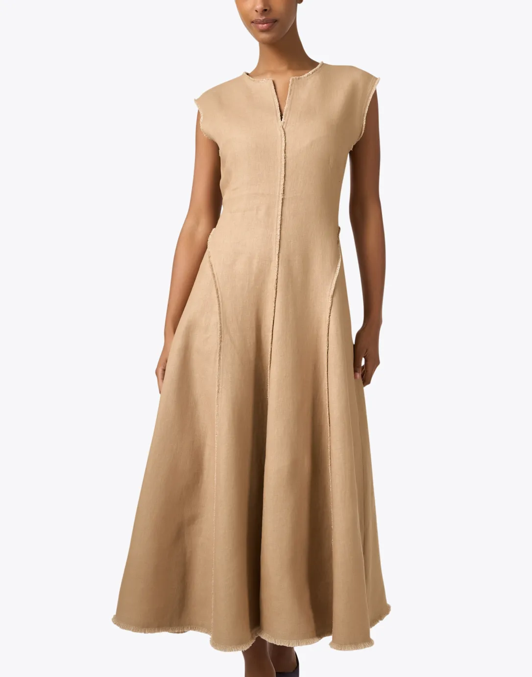 Tan Linen A-Line Dress 