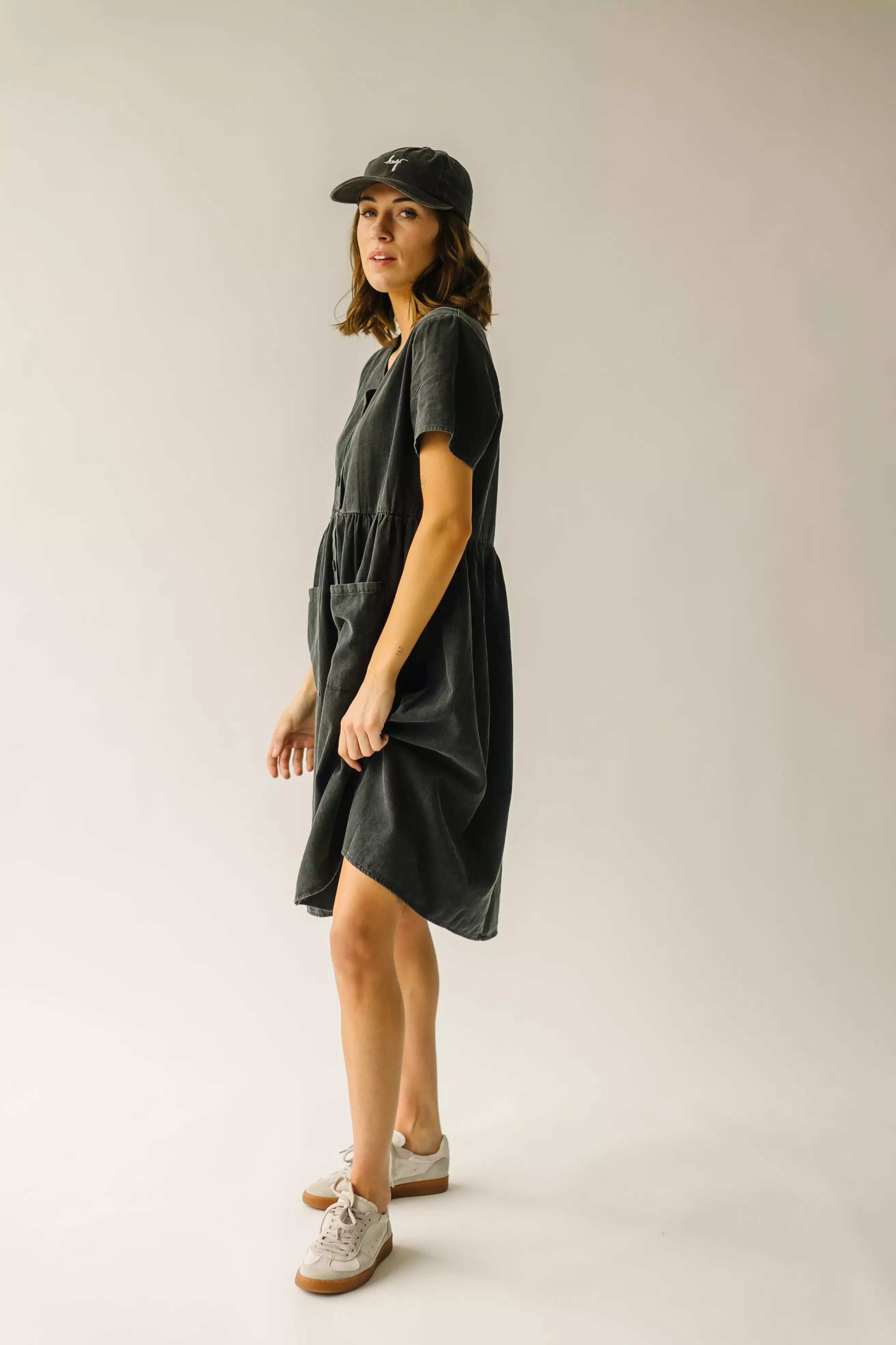 The Boice Button Front Dress in Black