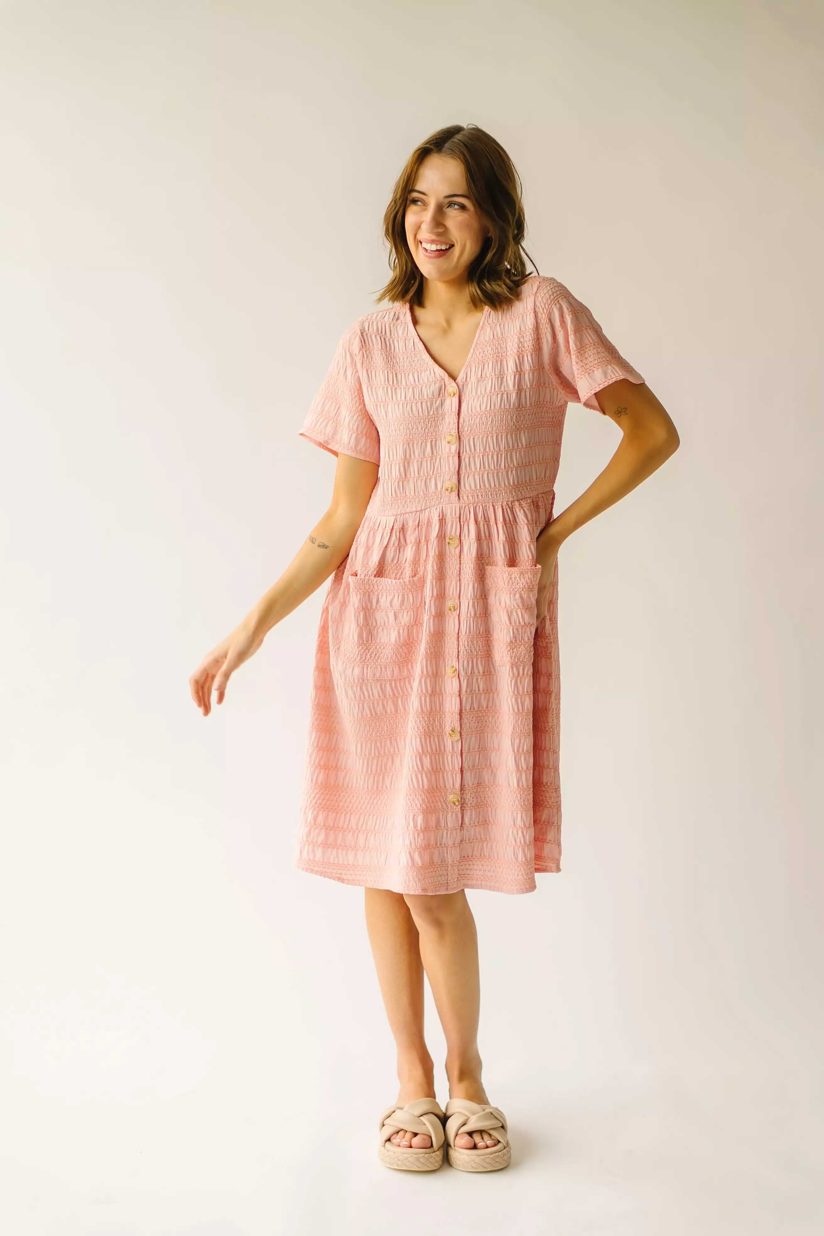 The Boice Button Front Dress in Peach