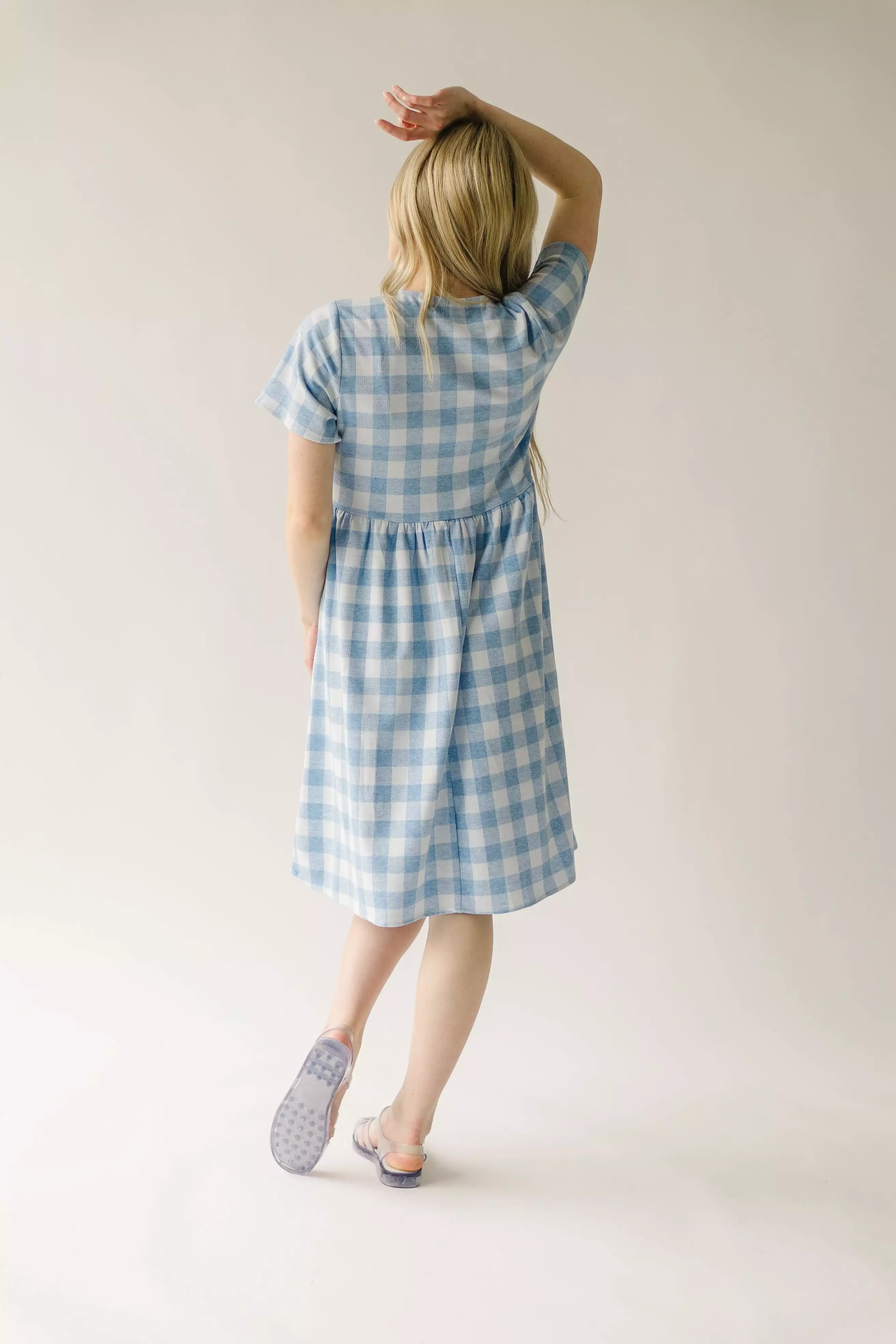 The Boice Button Front Gingham Dress in Blue Mutli