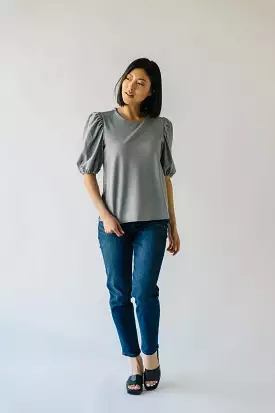 The Winslow Ponte Puff Sleeve Blouse in Heather Grey