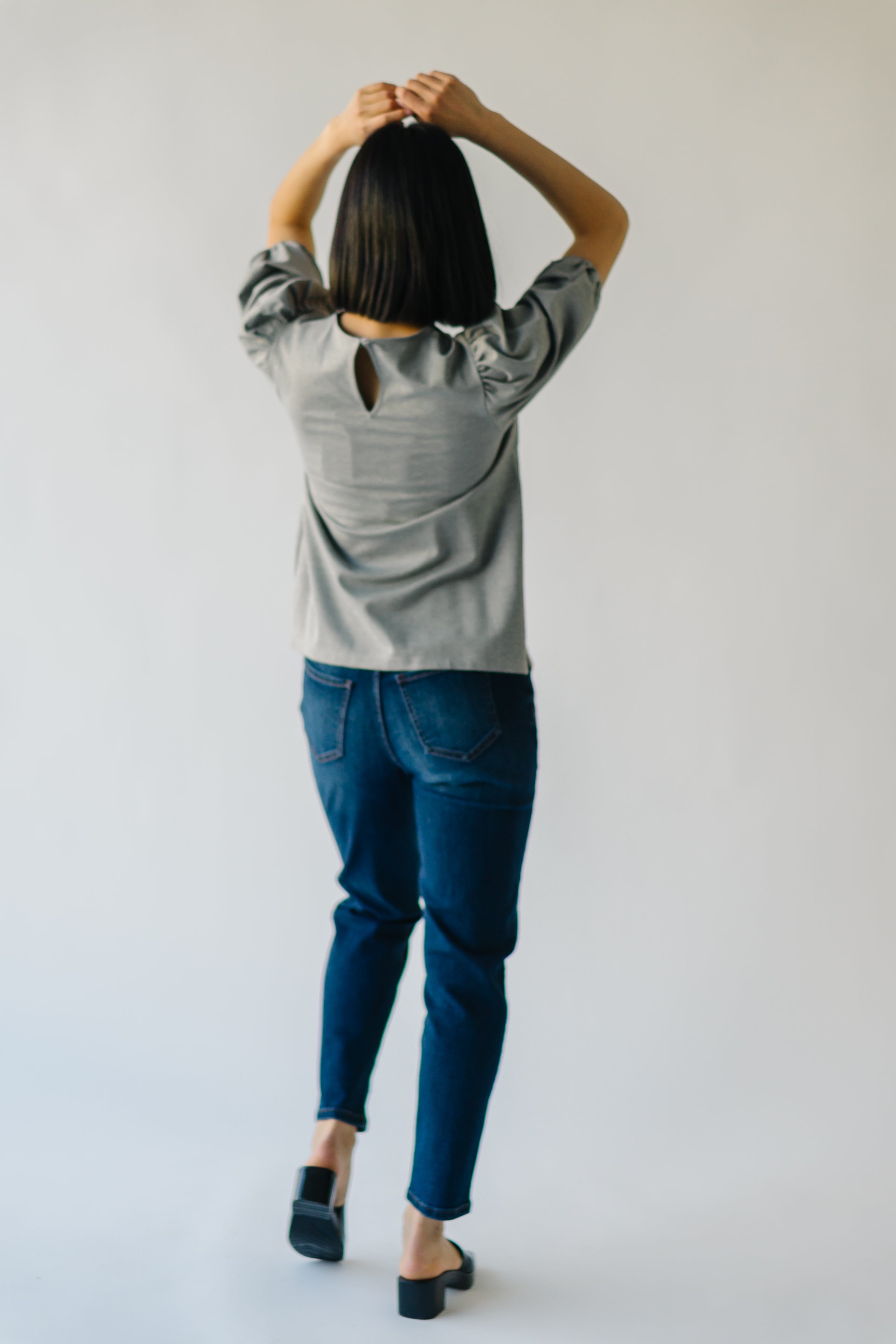 The Winslow Ponte Puff Sleeve Blouse in Heather Grey