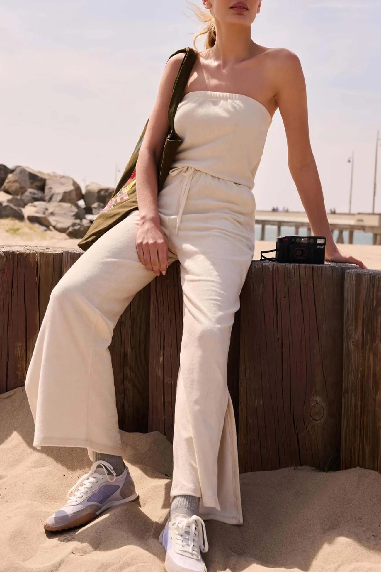 Tube Top Drawstring Slit Long Pant Jumpsuits