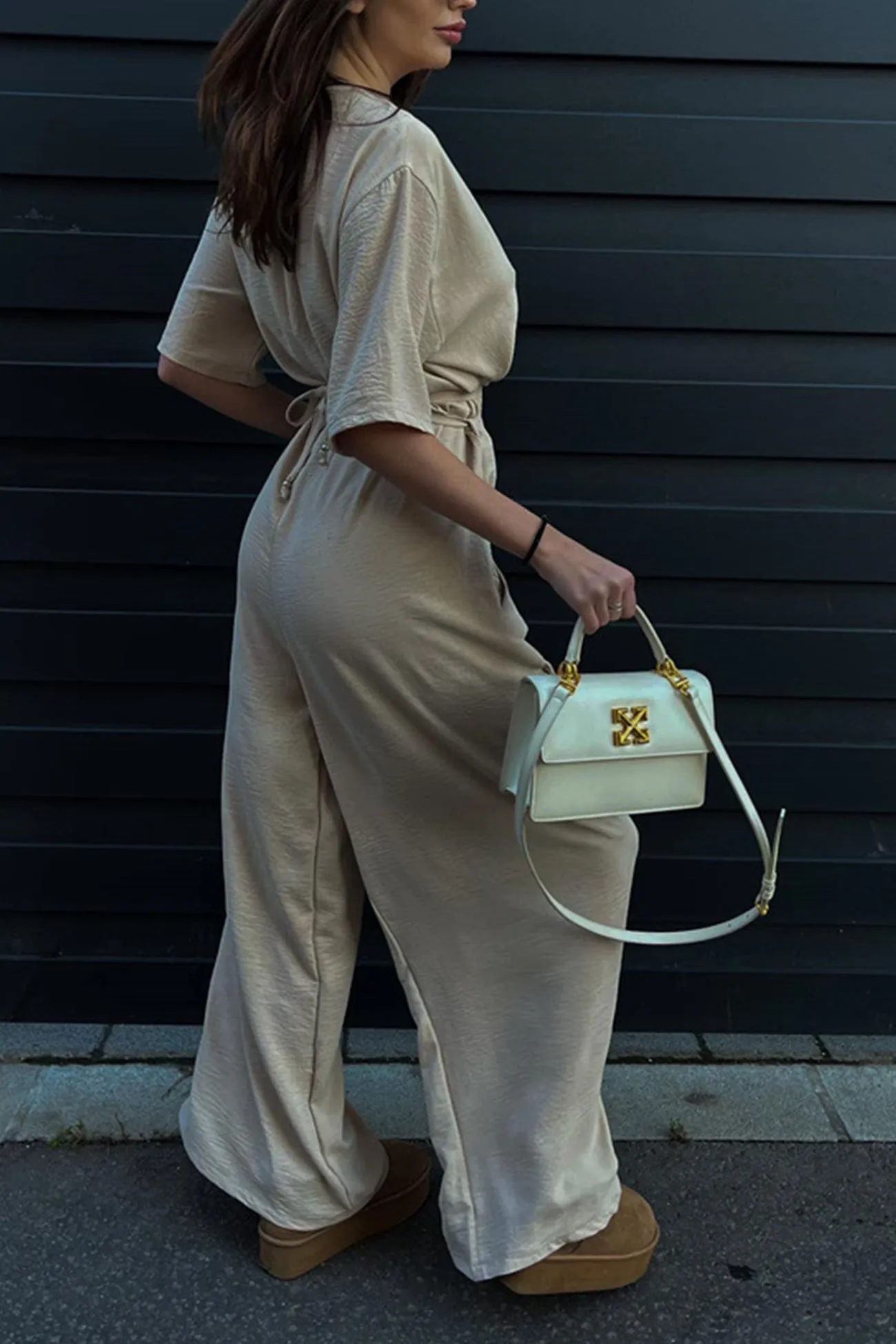 V Neck Tie-waist Wide Leg Jumpsuits