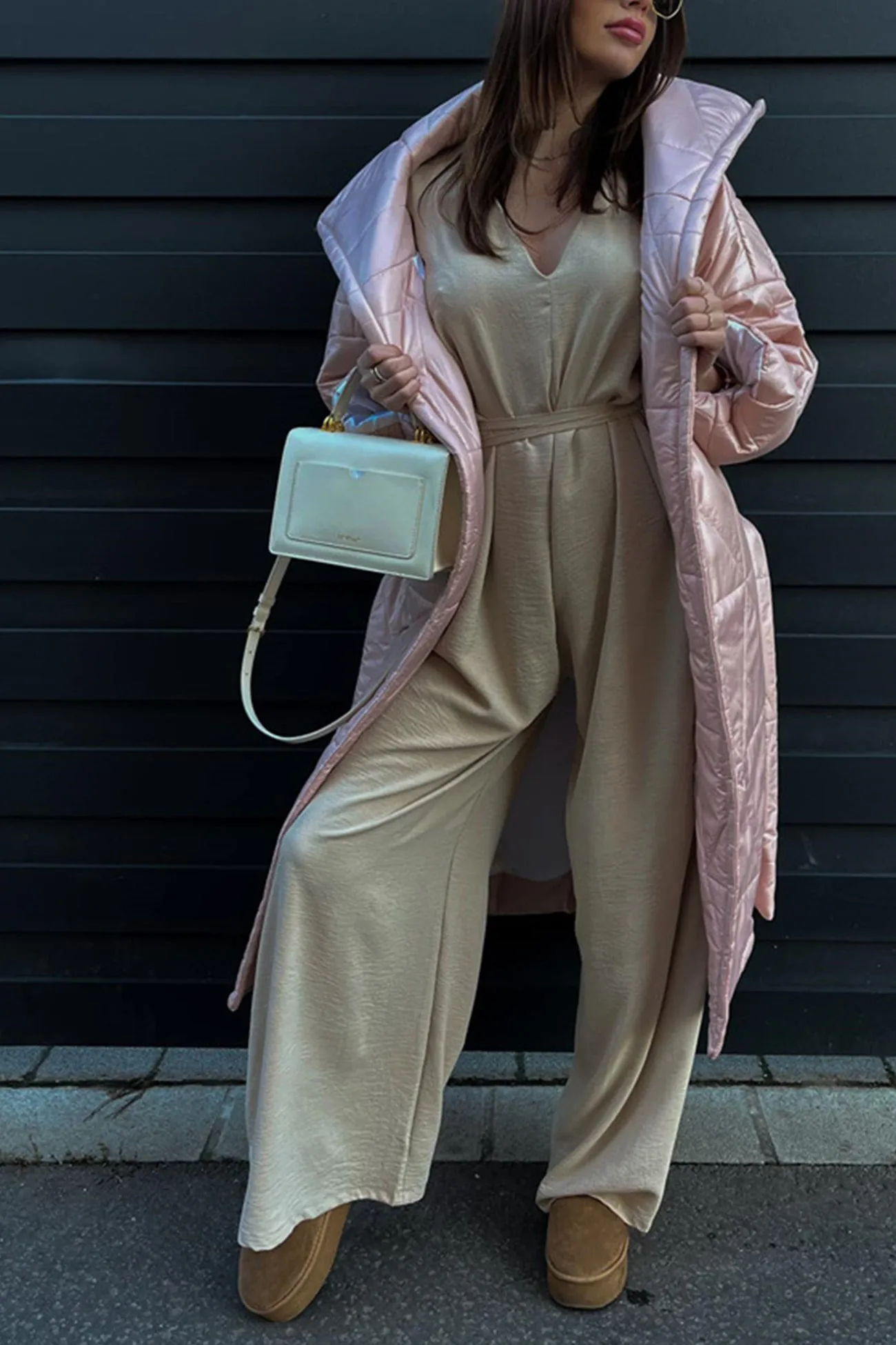 V Neck Tie-waist Wide Leg Jumpsuits