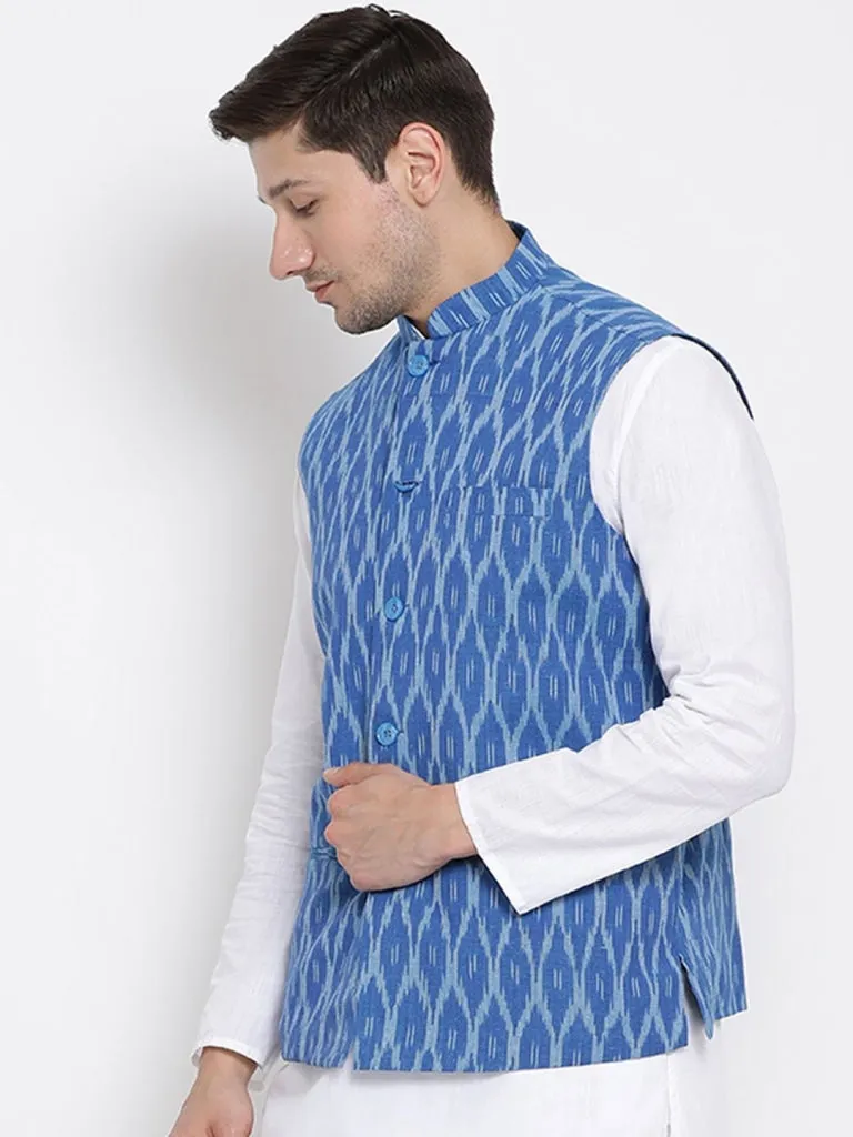 VASTRAMAY Men's Blue Cotton Ethnic Jacket