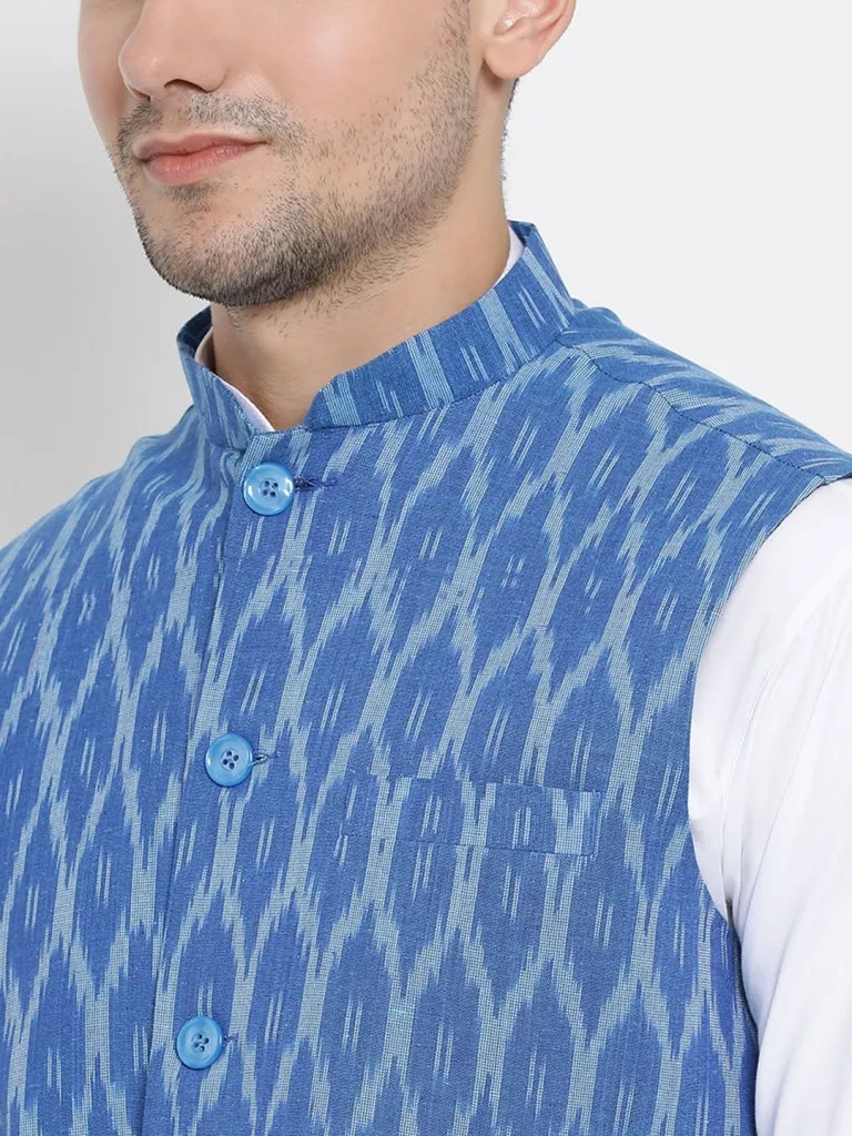 VASTRAMAY Men's Blue Cotton Ethnic Jacket